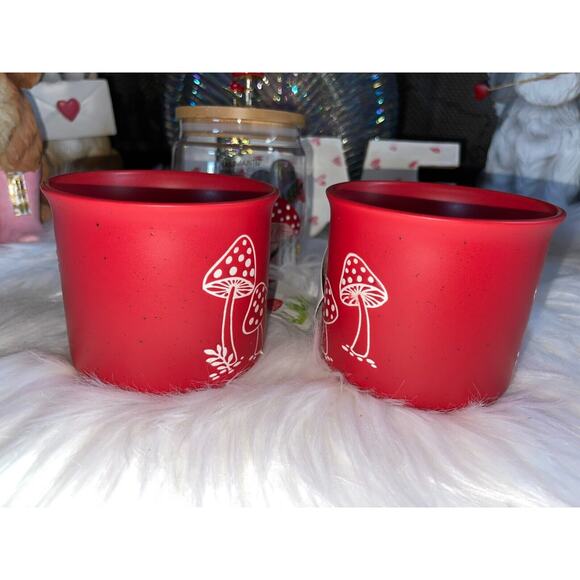 Seeds & Sunshine Mushroom Toadstool 2 Coffee Mugs & 1 Glass Mushroom Cannister - Picture 7 of 12